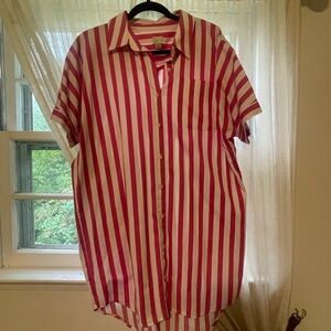 Never worn white and pink striped shirt dress, size medium.